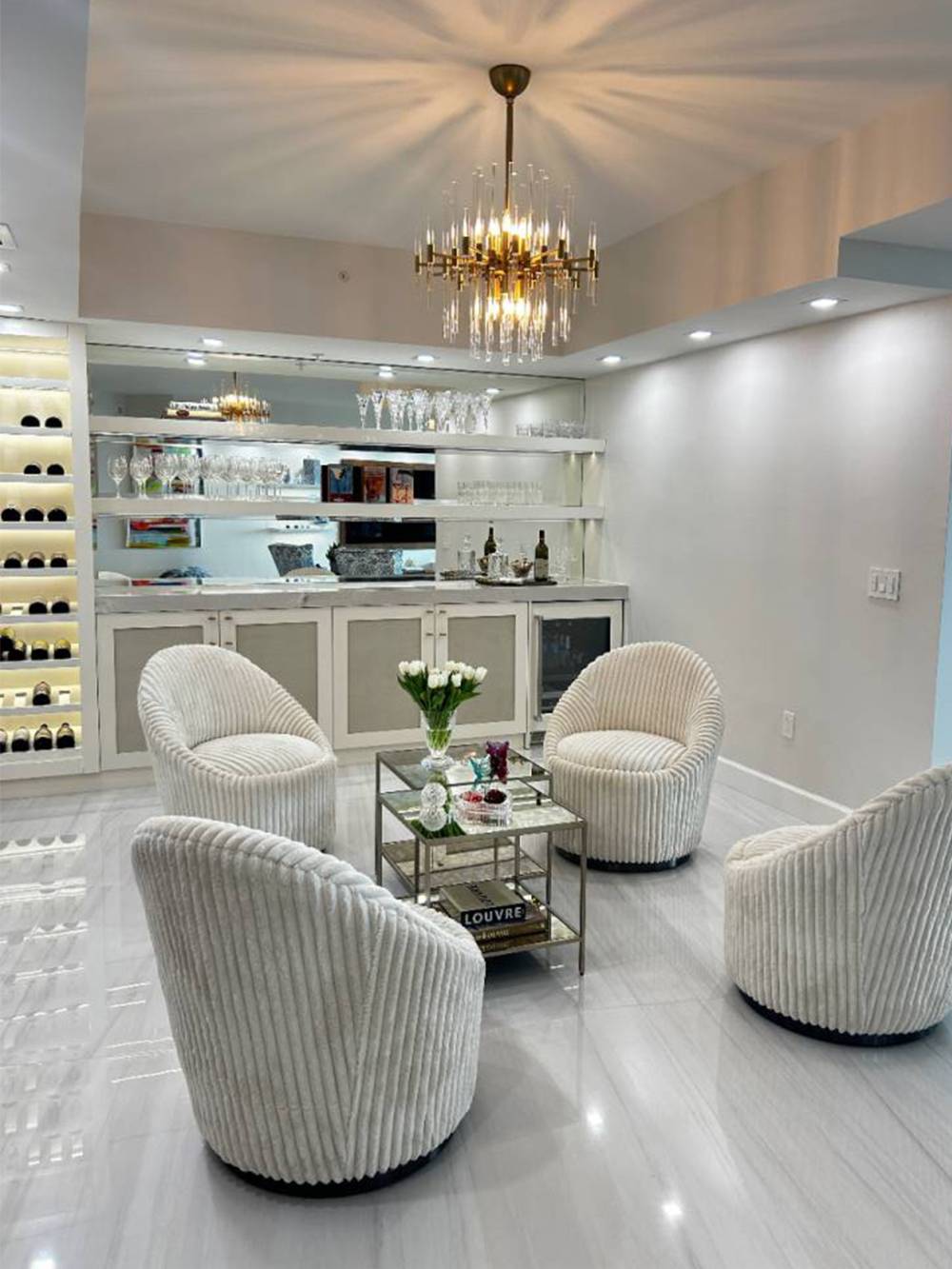 Custom-made bar with faux leather veneer on the doors